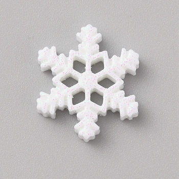 Christmas Opaque Resin Cabochons, Glitter Snowflake, White, 23x20x5mm
