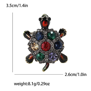 Alloy and Glass Rhinestone Brooch, Tortoise Brooch for Women, Gunmetal, Colorful, 35x26mm