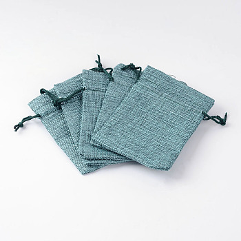 Polyester Imitation Burlap Packing Pouches Drawstring Bags, for Christmas, Wedding Party and DIY Craft Packing, Medium Sea Green, 9x7cm