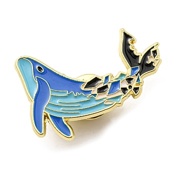 Protecting Marine Environment & Nuclear Wastewater Theme Enamel Pin, Golden Zinc Alloy Brooch for Backpack Clothes, Whale, 23x35x1.5mm