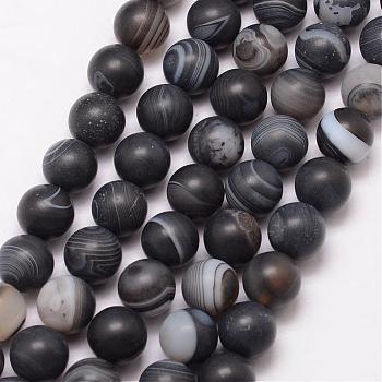 Natural Black Agate Bead Strands, Round, Grade A, Frosted, Dyed & Heated, Black, 6mm, Hole: 1mm, about 61pcs/strand, 15 inch