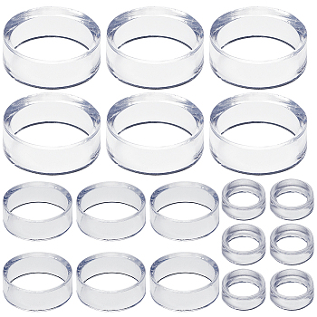 18Pcs 3 Styles Acrylic Display Frame, for Crystal Ball Diaplay, Flat Round, Clear, 1.6~4.47x0.6~1.55cm, Inner Diameter: 1.1~3.8cm, 6pcs/style