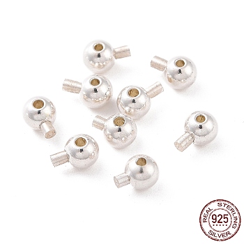 925 Sterling Silver Stopper Beads, Round, Silver, 4x3mm, Hole: 0.8mm, Pin: 1mm