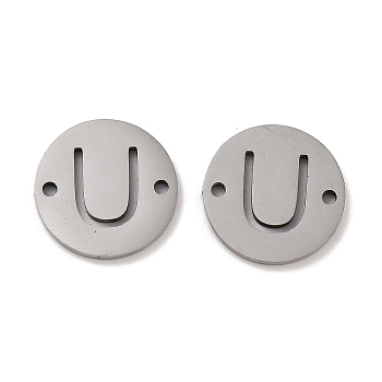 201 Stainless Steel Hollow Flat Round Links, Letter Connector Charms, Stainless Steel Color, Letter U, 12x1mm, Hole: 1.2mm