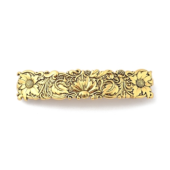 Alloy Retro Hair Barrettes, Hair Accessories for Women & Girls, Rectangle with Flower, Antique Golden, 82x19x11mm