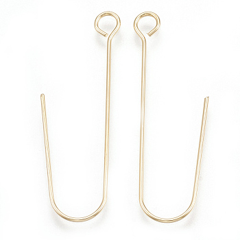 Brass Earring Hooks, with Horizontal Loop, Real 18K Gold Plated, 36x13x0.5mm, Hole: 2.5mm, Pin: 0.5mm