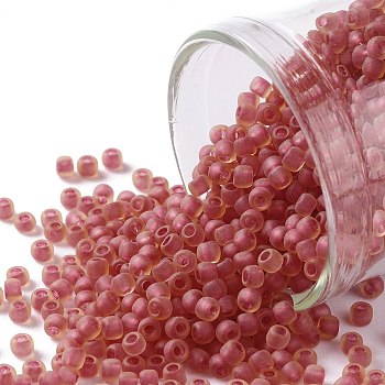 TOHO Round Seed Beads, Japanese Seed Beads, (241FM) Dark Rose Lined Topaz Matte, 11/0, 2.2mm, Hole: 0.8mm, about 5555pcs/50g