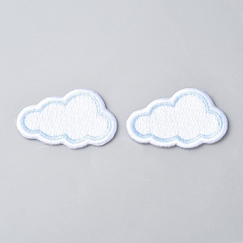 Cloud Computerized Embroidery Cloth Iron On Patches, Stick On Patch, Costume Accessories, Appliques, White, 24x37x2mm
