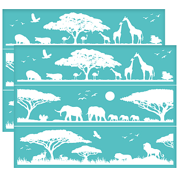 Self-Adhesive Silk Screen Printing Stencil, for Painting on Wood, DIY Decoration T-Shirt Fabric, Turquoise, Animal Pattern, 280x220mm