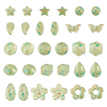 100G Opaque Acrylic Beads, Golden Metal Enlaced, Mixed Shapes, Light Green, 5~20mm