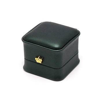 PU Imitation Leather Ring Gift Boxes, with Velvet Inside, for Wedding, Jewelry Storage Case, Rectangle, Dark Green, 5.8x5.9x4.5cm, Inner diameter: 49x44mm