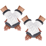 2 Pairs Acrylic Fiber Yarn Knitting Fingerless Gloves, Soft Edge Winter Warm Gloves with Thumb Hole, White, 195x85~95mm(AJEW-DJ0001-67A)