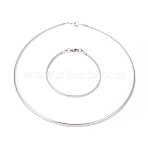 Tarnish Resistant 304 Stainless Steel Chain Necklaces & Bracelets Sets, with Lobster Claw Clasps, Stainless Steel Color, 17.91 inch(45.5cm), 4mm, 8-1/8 inch(20.5cm), 4x1.3mm(SJEW-E334-01B-P)