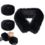 1Pc Imitation Fox Fur Collar, with 2Pcs Imitation Faux Fox Fur Cuff, Rectangle, Black, 760x120x30mm(AJEW-PH0009-24A)