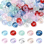 100Pcs 10 Colors Transparent Glass European Beads, Large Hole Beads, Donut, Mixed Color, 10~11x3mm, Hole: 3~4.3mm, 10pcs/color(GLAA-YW0003-91)