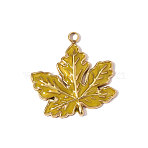 304 Stainless Steel Enamel Pendants, Leaf Charms, Mirror Polished Finish, Ion Plating(IP), Real 18K Gold Plated, 22x21mm(STAS-OY008-59G-01)