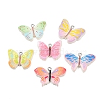 Opaque Resin Pendants, Butterfly, with Platinum Iron Loop, Mixed Color, 19~21.5x27~34x6mm, Hole: 2mm(RESI-I351-01P)