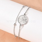 304 Stainless Steel Multi-strand Bracelets, Cable & Satellite Chains Bracelets for Women, Flat Round with St. Francis of Assisi, Stainless Steel Color, 6.69 inch(17cm)(SA-CBA7739-02P)