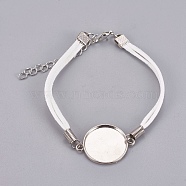 Suede Bracelet Making, with Alloy Tray Settings and Iron Chains, Flat Round, Platinum, White, 8-1/8 inch~8-1/4 inch(20.5~21cm), Tray: 20mm(MAK-WH0007-01F)