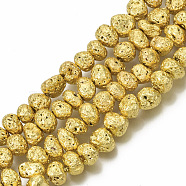 Electroplated Natural Lava Rock Beads Strands, Nuggets, Golden Plated, 6~10x6~10x5~8mm, Hole: 1mm, about 52~54pcs/strand, 14.17 inch~14.96 inch(36~38cm)(G-S352-29G)