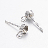 304 Stainless Steel Stud Earring Findings, with Loop, For Pointed Back Rivoli Rhinestone, Stainless Steel Color, Fit For 3mm Rhinestone, 7x4x2mm, Hole: 2mm, Pin: 0.8mm(STAS-E149-01P)