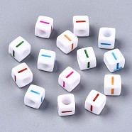 Acrylic Beads, Horizontal Hole, Cube with Mixed Color Letter, Letter.I, 6x6x6mm, Hole: 3mm, about 2600pcs/500g(MACR-T009-12I)
