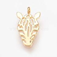 Brass Charms, Nickel Free, Real 18K Gold Plated, Hollow Horse, Golden, 14x8x1mm, Hole: 1mm(KK-Q735-99G)