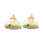 Weather Theme Opaque Resin Pendants, Cloud Charms with Cap, Yellow, 23x25x6.5mm, Hole: 2mm(RESI-R444-01A)