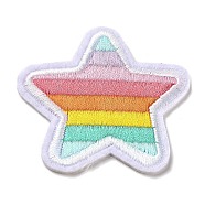 Star with Rainbow Stripe Appliques, Computerized Embroidery Cloth Iron on/Sew on Patches, Costume Accessories, Colorful, 56x56x1.5mm(DIY-D080-12)