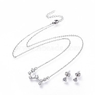304 Stainless Steel Jewelry Sets, Brass Micro Pave Cubic Zirconia Pendant Necklaces and 304 Stainless Steel Stud Earrings, with Ear Nuts/Earring Back, Twelve Constellations, Clear, Scorpio, 465x1.5mm(SJEW-F211-01C-P)