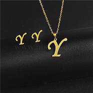 Golden Stainless Steel Initial Letter Jewelry Set, Stud Earrings & Pendant Necklaces, Letter Y, No Size(IT6493-19)