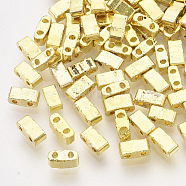Electroplate Glass Seed Beads, 2-Hole, Rectangle, Golden Plated, 4.5~5.5x2x2~2.5mm, Hole: 0.5~0.8mm(SEED-S023-20B-06)
