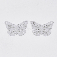 Brass Links connectors, Etched Metal Embellishments, Long-Lasting Plated, Butterfly, Platinum, 13x19x0.3mm, Hole: 1.4mm(X-KKC-S001-004P)