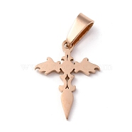 304 Stainless Steel Pendants, Cross, Rose Gold, 19.5x15.5x1.2mm, Hole: 3.5x7mm(STAS-Z018-01RG)