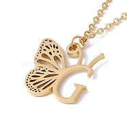 Initial Letter with Butterfly Pendant Necklace, Golden 304 Stainless Steel Jewelry for Women, Letter.G, Pendant: 19x19x1mm, 15.55 inch(39.5cm)(NJEW-C026-01G-G)