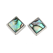 Natural Paua Shell Beads, with Brass Edge, Platinum, Rhombus, 20x20.5x8mm, Hole: 1.7mm(SSHEL-M024-03C-P)