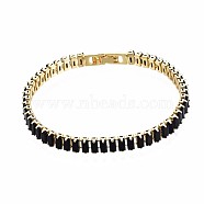 Cubic Zirconia Classic Tennis Bracelet, Real 18K Gold Plated Brass Cubic Zirconia Link Chain Bracelet for Women, Nickel Free, Black, 7-1/8 inch~7-1/2 inch(18~19cm)(ZIRC-S067-073B-NF)