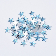 Acrylic Rhinestone Flat Back Cabochons, Back Plated, Faceted, Star, Deep Sky Blue, 10x1.5mm(RSB385-04)