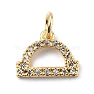 Brass Micro Pave Cubic Zirconia Charms, Constellation Charm, with Jump Rings, Real 18K Gold Plated, Libra, 9.5x12x1.5mm, Hole: 3.4mm(ZIRC-F131-16G-09)