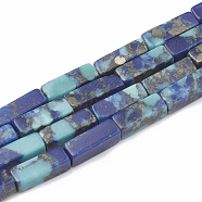 Synthetic Gemstone Beads Strands, Assembled Gold Line Lapis Lazuli and Synthetic Turquoise, Cuboid, Blue, 13~14x4~4.5x4~4.5mm, Hole: 1~1.5mm, about 30pcs/strand, 16.14 inch(G-S321-002)