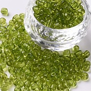 Glass Seed Beads, Transparent, Round, Round Hole, Green Yellow, 6/0, 4mm, Hole: 1.5mm, about 500pcs/50g, 50g/bag, 18bags/2pounds(SEED-US0003-4mm-4)