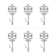 Tibetan Style Alloy Pendants, Skeleton Key Alloy Pendants, Lead Free and Cadmium Free, Antique Silver, 33x14x2mm, Hole: 2mm(LF11137Y)