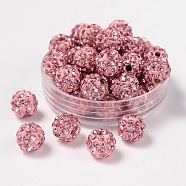 Pave Disco Ball Beads, Polymer Clay Rhinestone Beads, Round, Light Rose, PP13(1.9~2mm), 5 Rows Rhinestone, 8mm, Hole: 1mm(RB-A170-8mm-4)