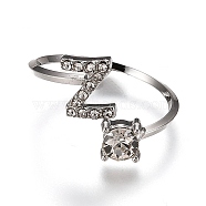Alloy Cuff Rings, Open Rings, with Crystal Rhinestone, Platinum, Letter.Z, US Size 7 1/4(17.5mm)(RJEW-I075-01P-Z)