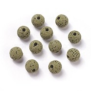 Unwaxed Natural Lava Rock Beads, for Perfume Essential Oil Beads, Aromatherapy Beads, Dyed, Round, Olive Drab, 8.5mm, Hole: 1.5~2mm(X-G-F325-8mm-A11)