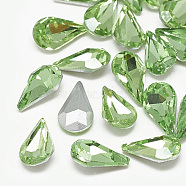 Pointed Back Glass Rhinestone Cabochons, Back Plated, Faceted, teardrop, Peridot, 10x6x3mm(RGLA-T082-6x10mm-19)