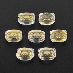 Two Tone Transparent Spray Painted Glass Beads, with Glitter Powder, Bear, Light Goldenrod Yellow, 10x13x8.5mm, Hole: 1mm(GLAA-T022-02-A02)