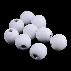 Natural Wood Beads, Dyed, Round, White, 10x9mm, Hole: 2.5~3.5mm, about 3000pcs/1000g(WOOD-S662-9x10mm-A13)