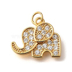 Brass Micro Pave Cubic Zirconia Pendants, Elephant Charms, with Jump Ring, Real 18K Gold Plated, 12.5x14.5x2.5mm, Hole: 2.5mm(KK-K294-12G)