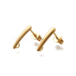 304 Stainless Steel Stud Earrings Findings, for DIY Earrings Accessories, Real 18K Gold Plated, 15x3x3.5mm, Hole: 1.8mm, Pin: 0.5mm(STAS-D310-09G-01)